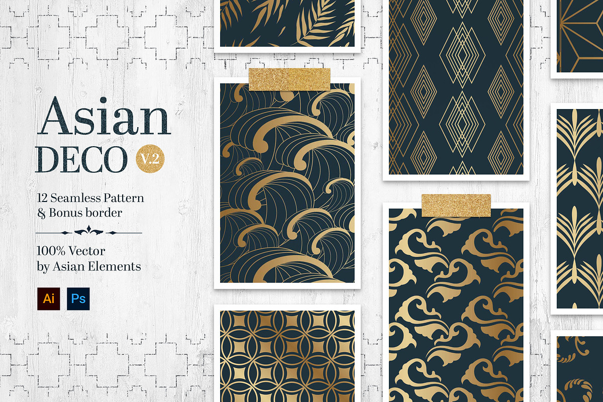 Asian Deco Vol.2 : Seamless Art Deco, a Pattern Graphic by AsianElements (Photo 1 of 11)