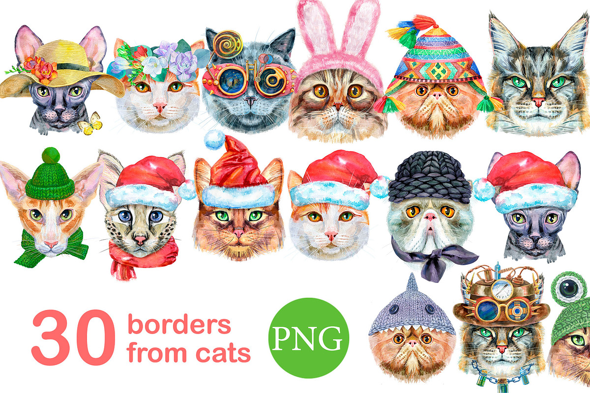 Watercolor borders from cats, an Animal Illustration by Watercolor fantasy (Photo 1 of 9)