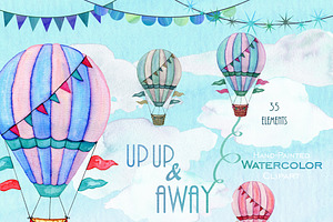 Watercolor Hot Air Balloon Graphics