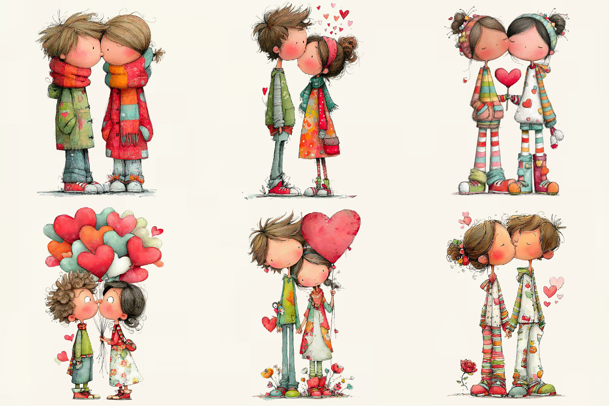 Watercolor Valentine Couple Clipart, an Illustration by DreamCafeArt (Photo 3 of 6)