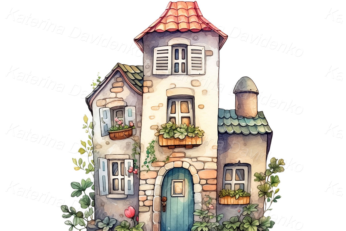 Watercolor mediterranean houses PNG, an Object Illustration by Bubert Art (Photo 5 of 5)