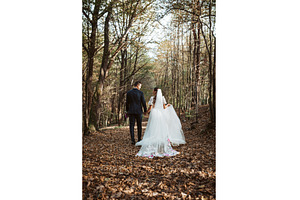 Rear view of bride and an groom in, a Person Photo by HalfPoint
