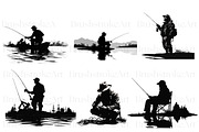 Fishing Silhouette Clipart, Line Art, an Illustration by BrushstrokeArtGB (Thumbnail 2 of 9)