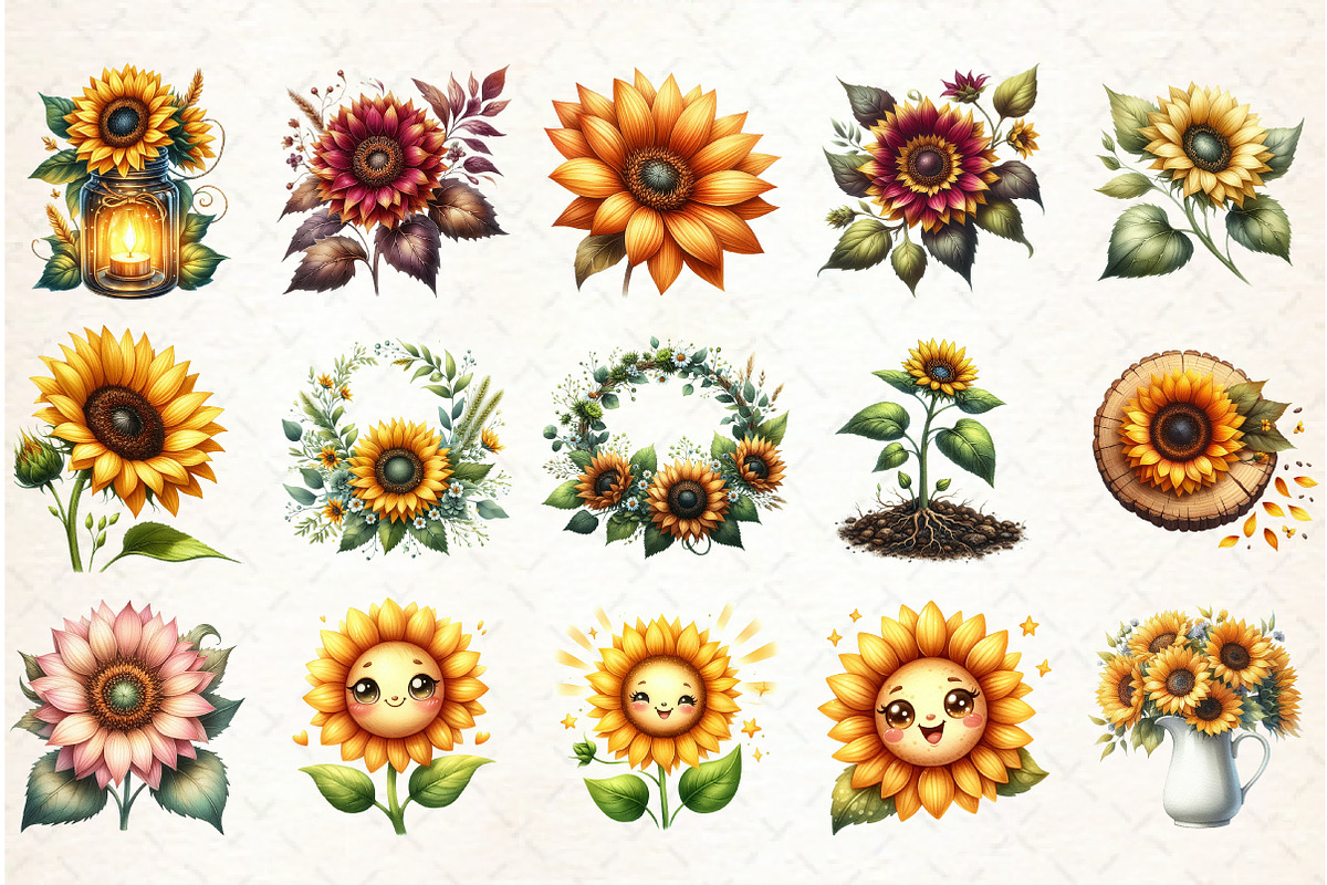 Watercolor Sunflower Sunny Day Clipa, an Illustration by Libby Wishes (Photo 4 of 11)
