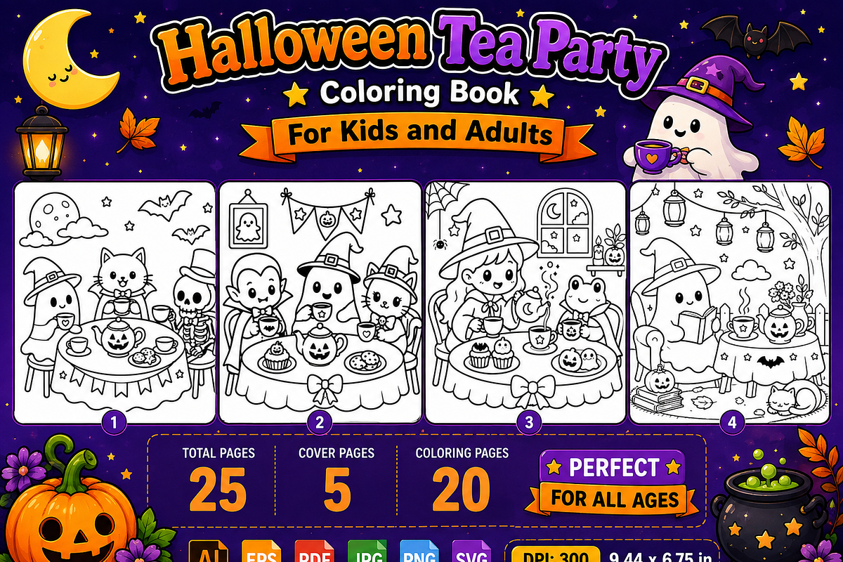 Halloween Tea Party Coloring Book, a Seasonal Illustration by Design Zone (Photo 4 of 9)