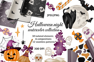 Halloween Watercolor Clipart Set