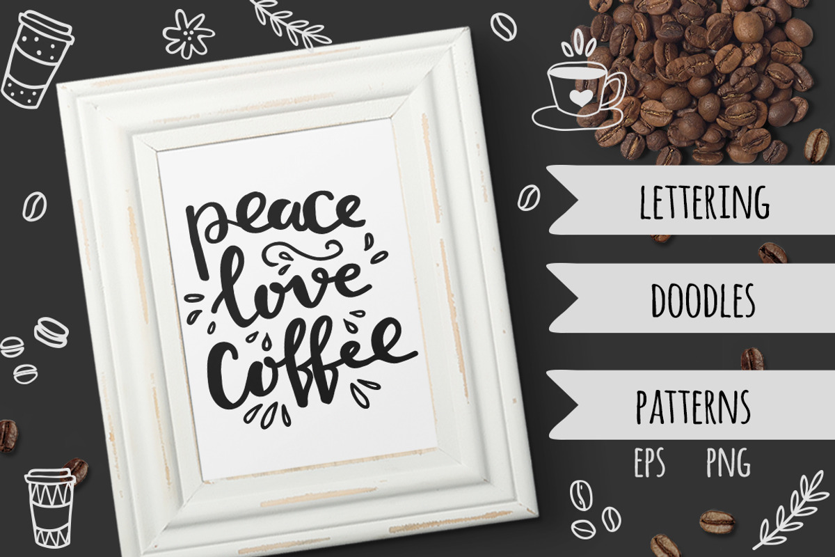 Peace, Love and Coffee set, a Food Illustration by Cozy pattern shop (Photo 1 of 12)