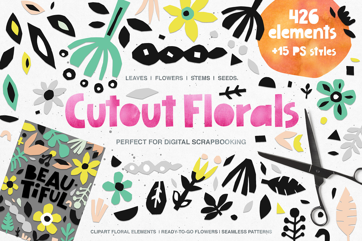 426 Cutout Floral Elements, a Decorative Illustration by Favete Art (Photo 1 of 13)