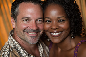 Mixed married couple smiling togethe, a Photo by Pavel_design