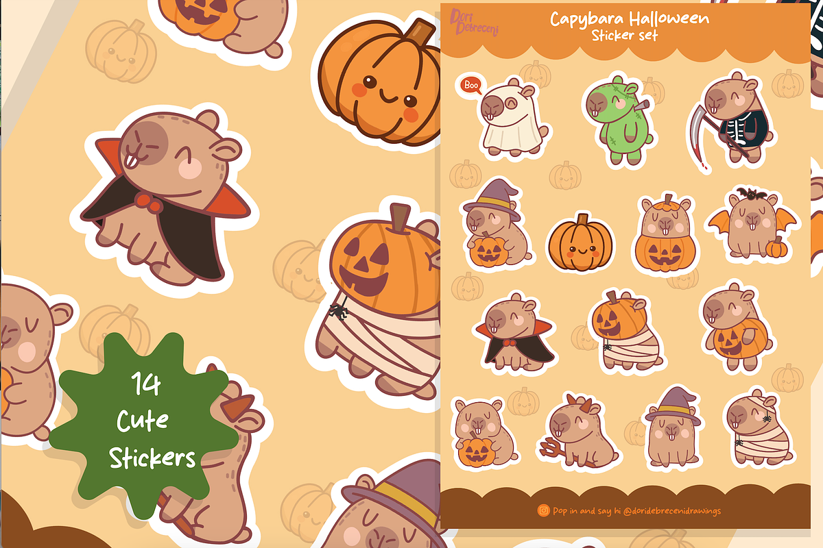 Capybara Halloween Sticker Set, a Graphic by Dori Debreceni draws (Photo 3 of 4)
