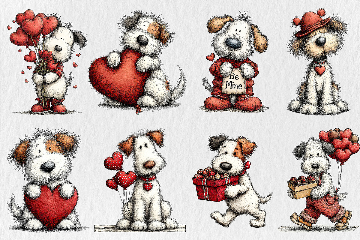 Whimsical Valentine Dogs Clipart, a Seasonal Illustration by Rose Art (Photo 4 of 6)