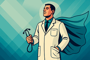 Hero doctor with cape and stethoscop, a Health & Medical Photo by angellodeco