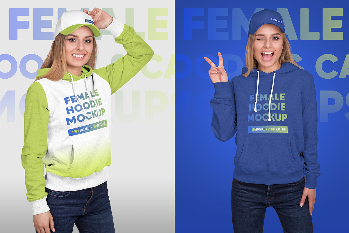 Female Hoodie & Baseball Cap Mockup, a Hoody Mockup by Hi, Mock-Up! (Photo 6 of 9)