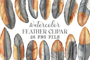 Feather Watercolor Clipart, an Illustration by Libby Wishes (Thumbnail 1 of 7)