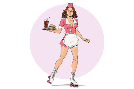 Waitress on roller skates, a Person Illustration by Ledokolua