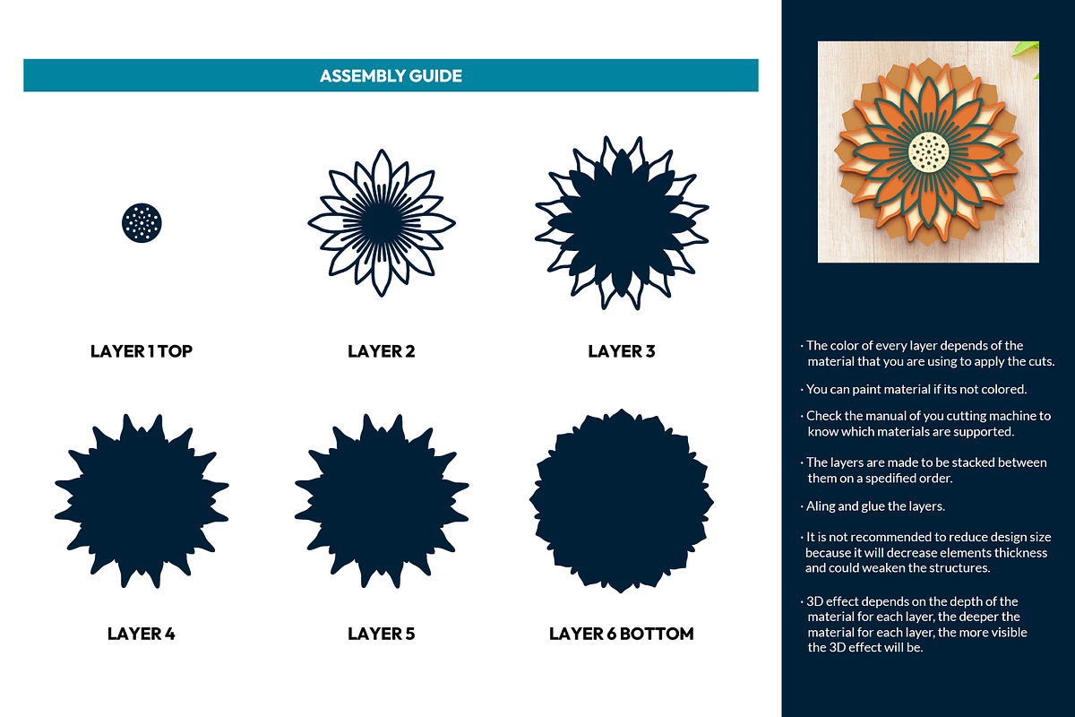 3D Sunflower Mandala - SVG Cut Files, a Decorative Illustration by Arshad Ali (Photo 2 of 8)