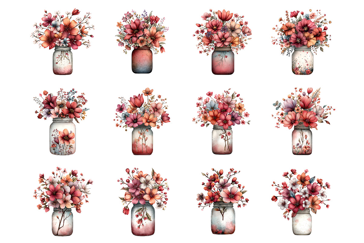 Whimsical spring mason jar clipart, an Illustration by SinaCreation (Photo 2 of 11)
