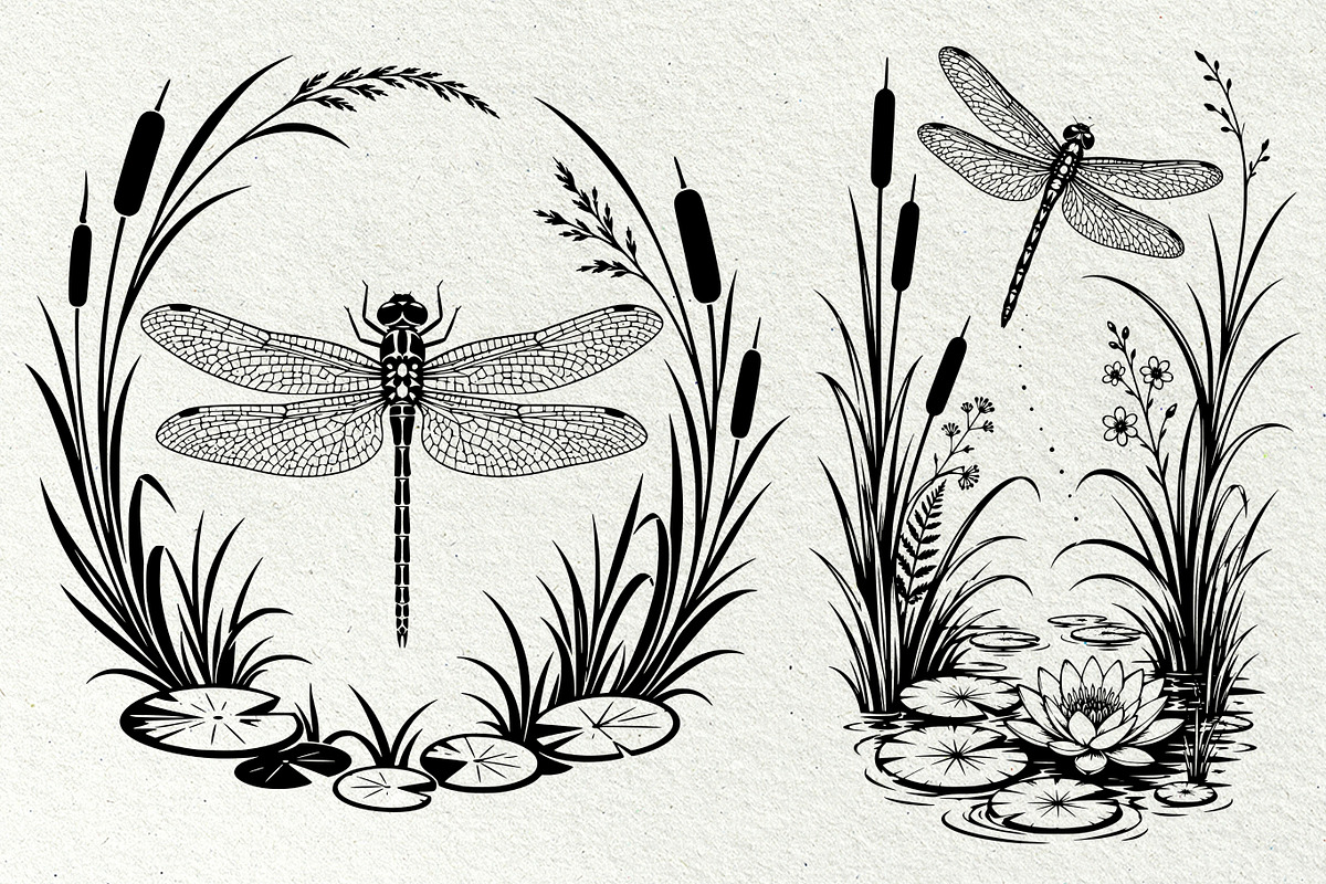 Dragonfly Pond Line Art Graphics, a Decorative Illustration by DENIDigitalArtSudio (Photo 2 of 6)