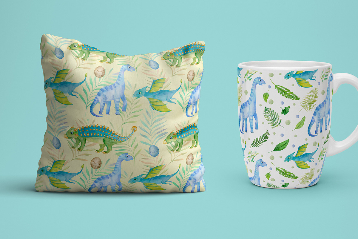 Watercolor cute dinosaurs set, an Animal Illustration by svetodesign (Photo 8 of 8)