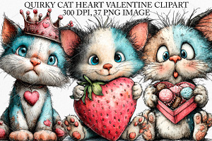 Quirky Cat Heart Valentine Clipart, an Illustration by Canvas Craft
