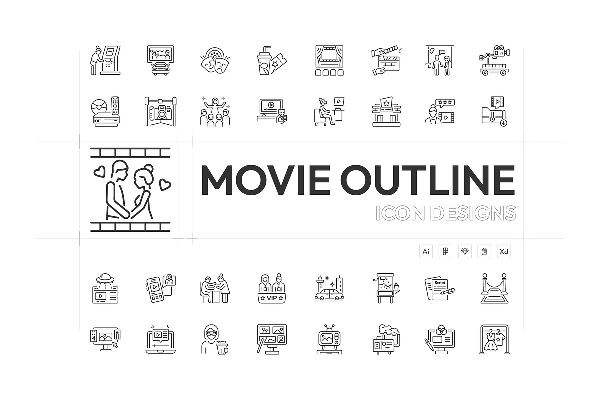 Movie and Theater Icon Set, an Outline Icon by Prosymbols (Photo 1 of 5)