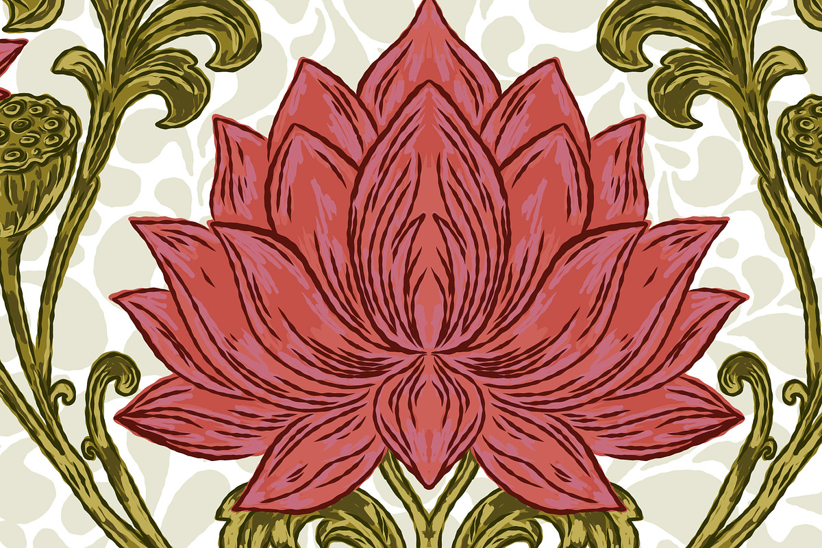 Vintage Lotus Art Nouveau Patterns, a Pattern Graphic by NayaChu (Photo 9 of 9)