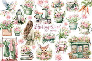 Watercolor Romantic Spring Clipart