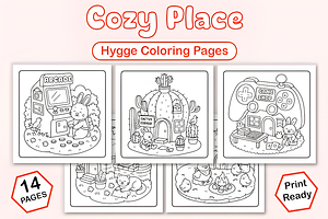 Cozy Place Hygge Coloring Pages, a Decorative Illustration by Coco Bloom