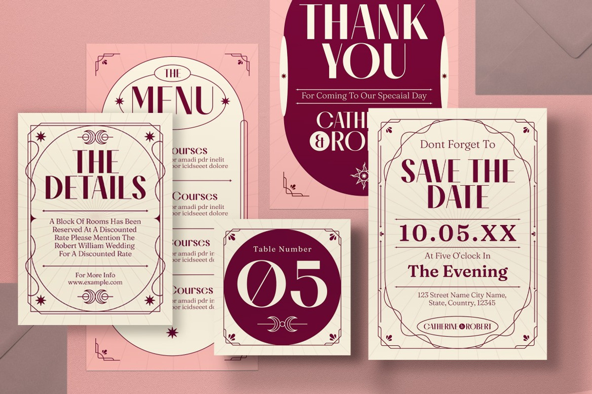 Pink Vintage Wedding Invitation Set, an Invitation Template by graphicook (Photo 2 of 3)
