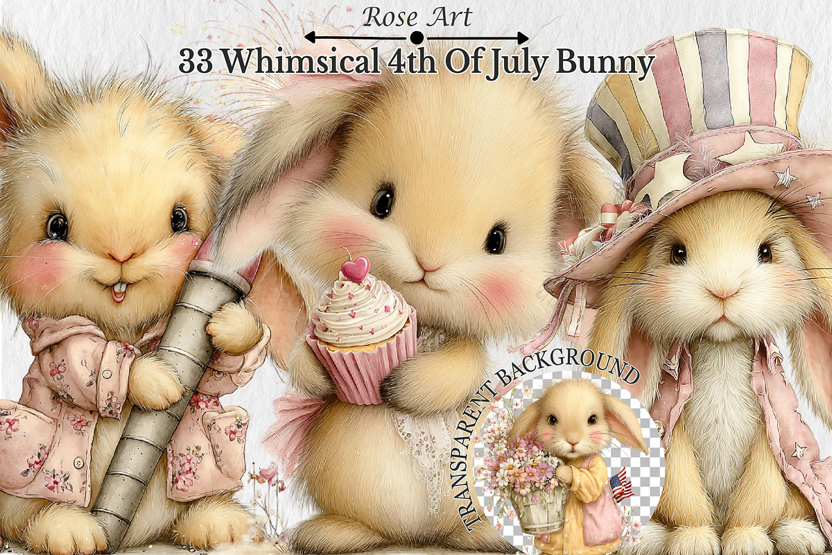 Whimsical 4th Of July Bunny Clipart, a Seasonal Illustration by Rose Art (Photo 1 of 6)