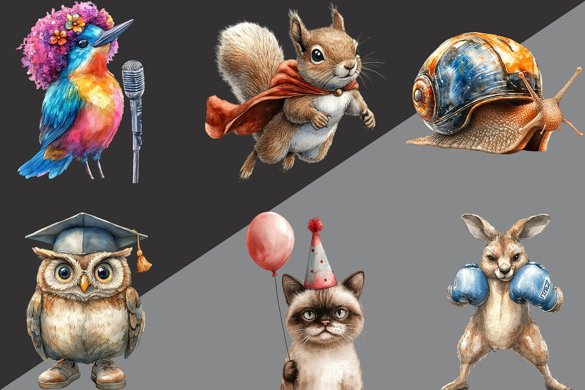 Funny Animal Clipart Bundle, an Illustration by Black Bird Studio (Photo 4 of 6)