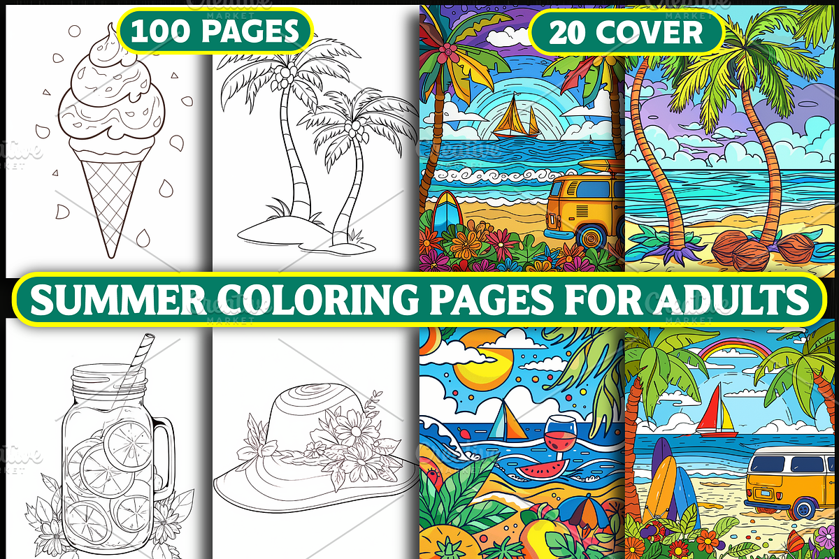 Summer Coloring book For Adults, a Seasonal Illustration by Design Station (Photo 1 of 4)