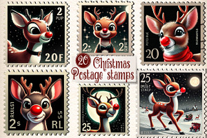 Christmas Reindeer Postage Stamps