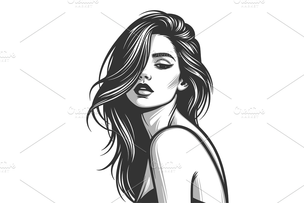 girl portrait with hair covering eye, a Person Illustration by AlexArt