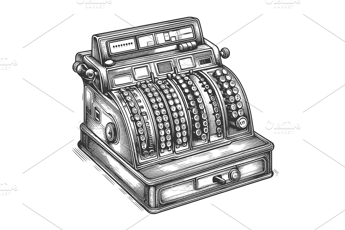 Vintage Mechanical Cash Register, a Finance Illustration by AlexArt