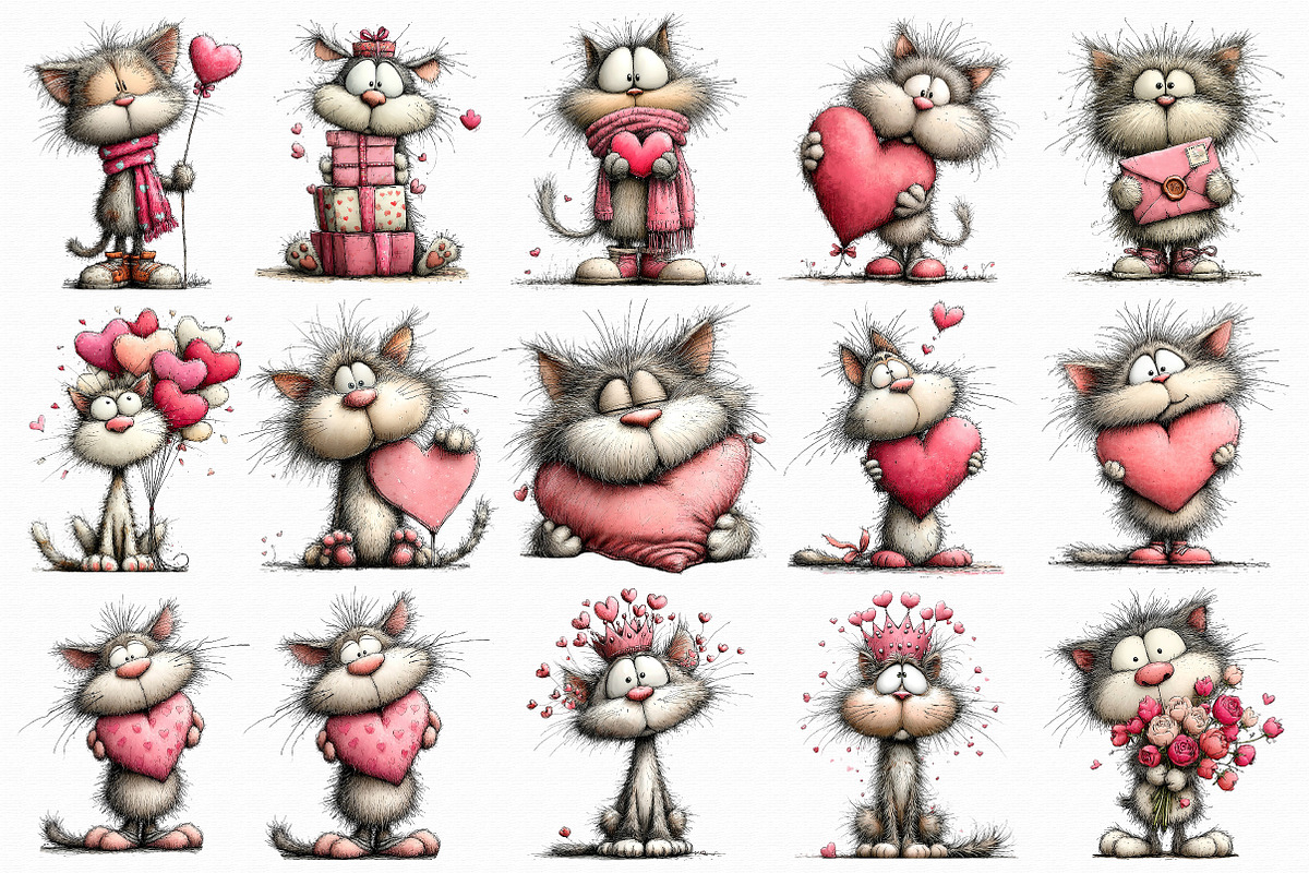 Whimsical Valentine Cat Clipart, an Illustration by Libby Wishes (Photo 6 of 6)