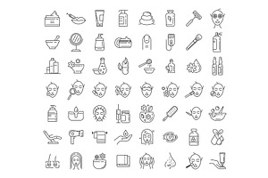 Beautician icons set, outline style, an Object Illustration by Ylivdesign