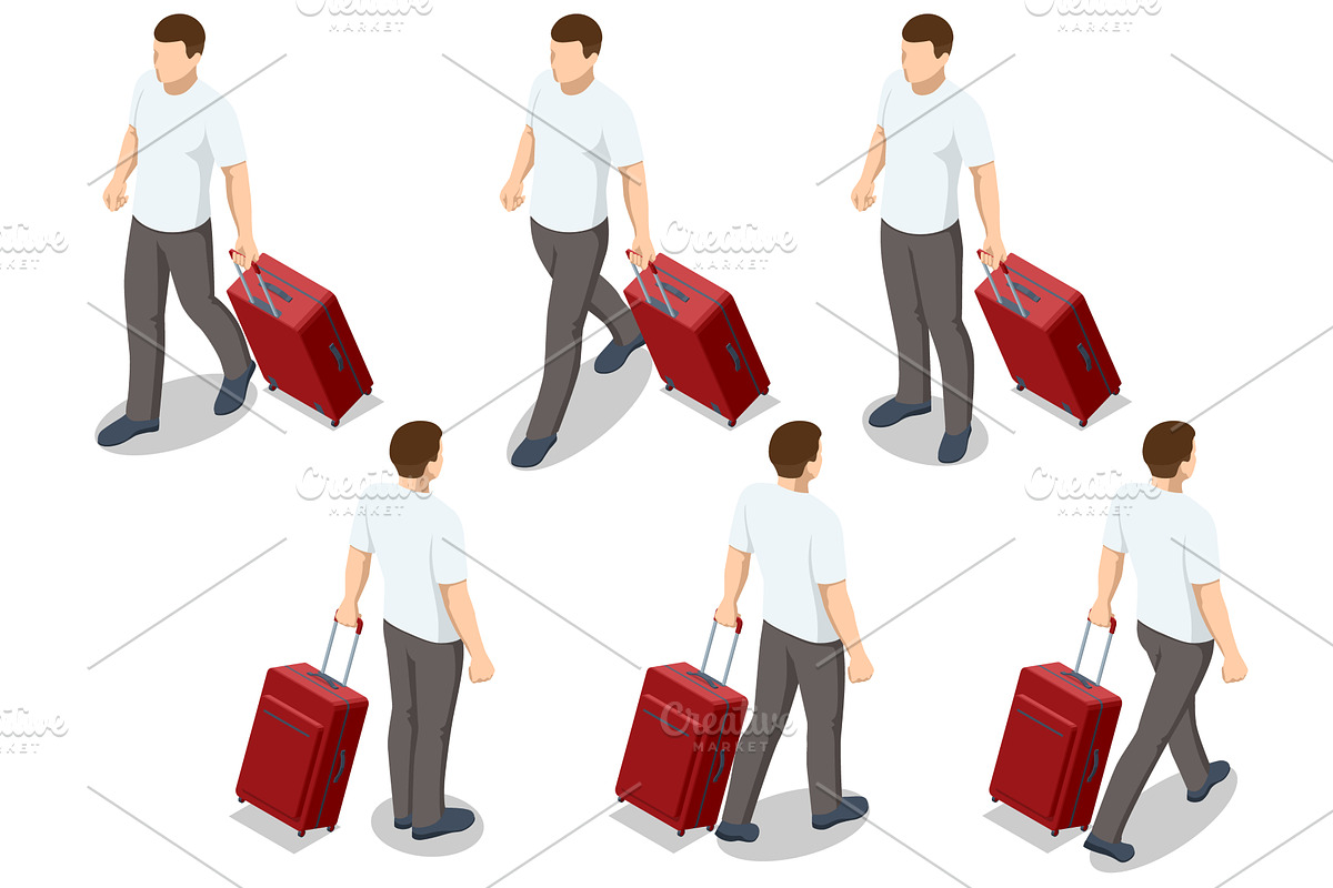 Isometric set of a man character, a Transportation Illustration by Golden Sikorka
