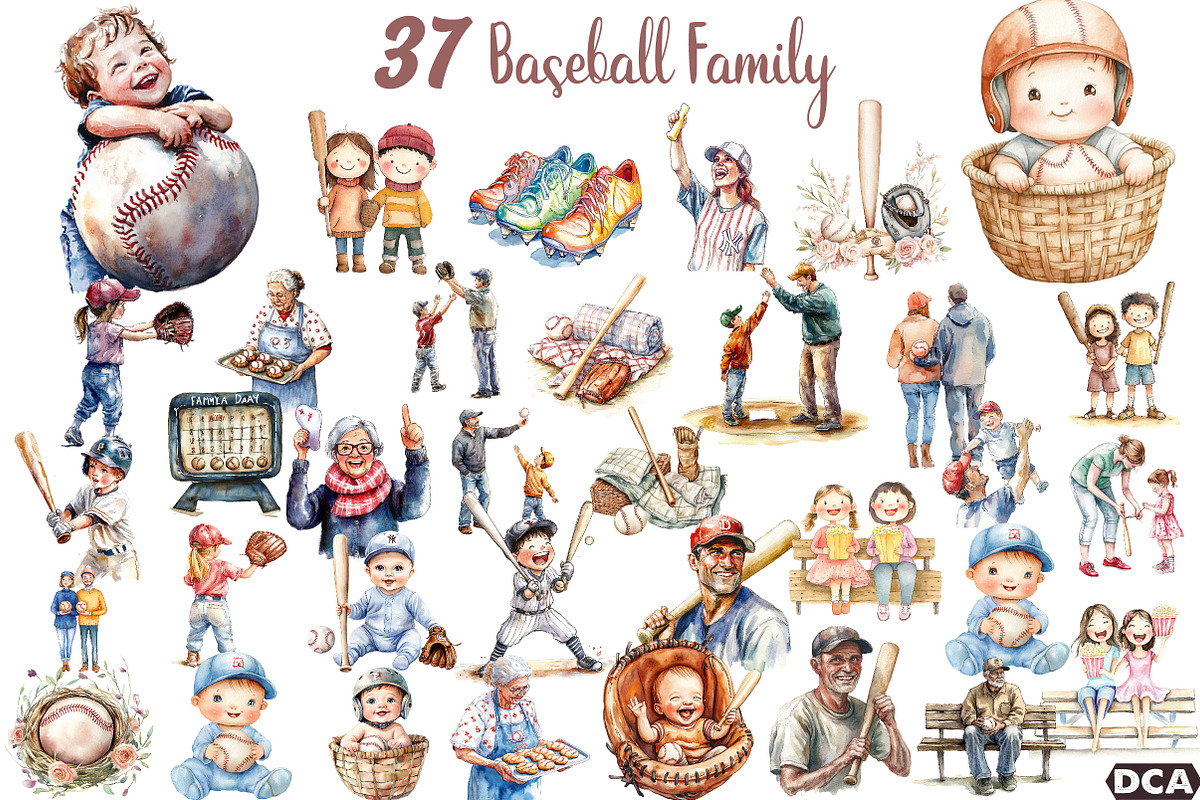 Baseball Family clipart, an Illustration by DreamCafeArt (Photo 1 of 7)