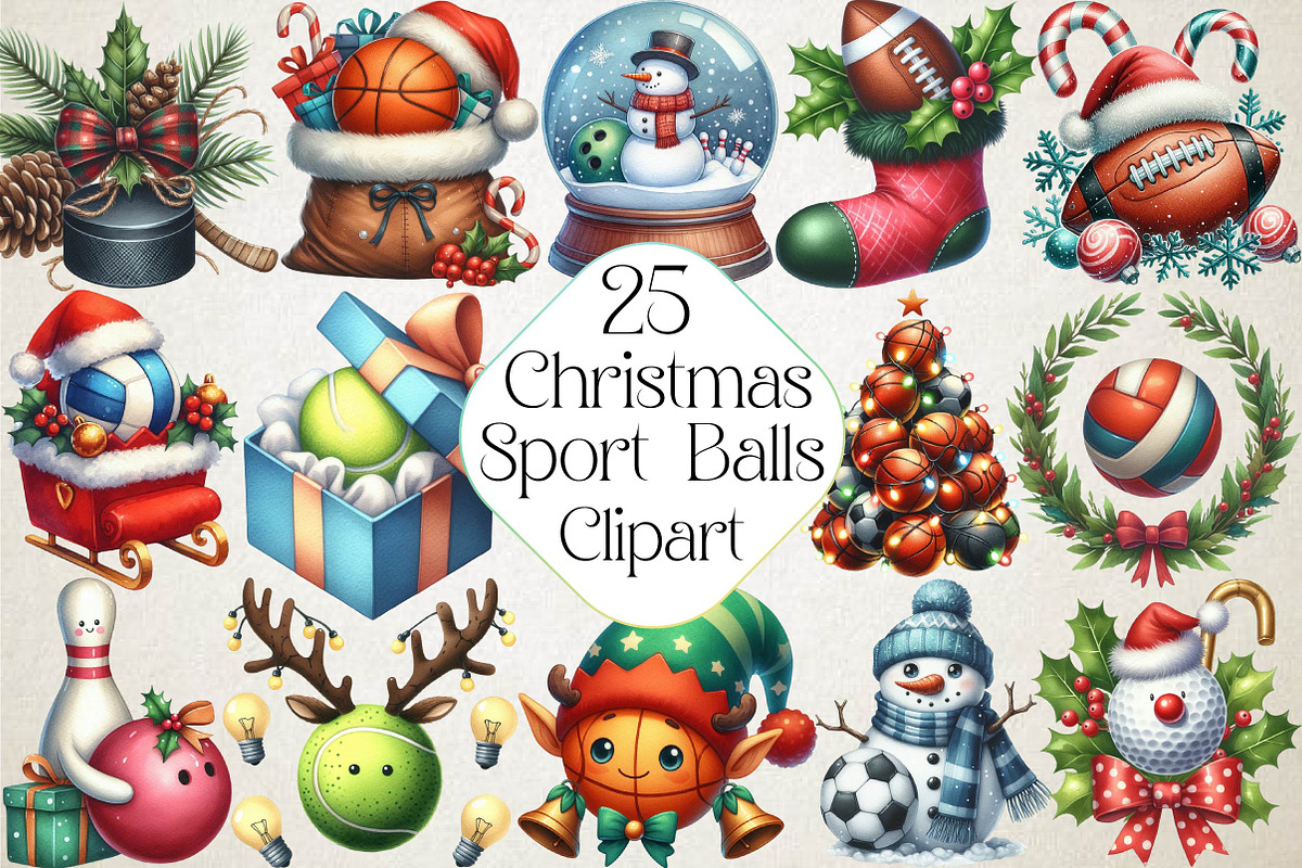 Christmas Sport Balls Sublimation PN, an Illustration by DreamPrint404 (Photo 1 of 5)