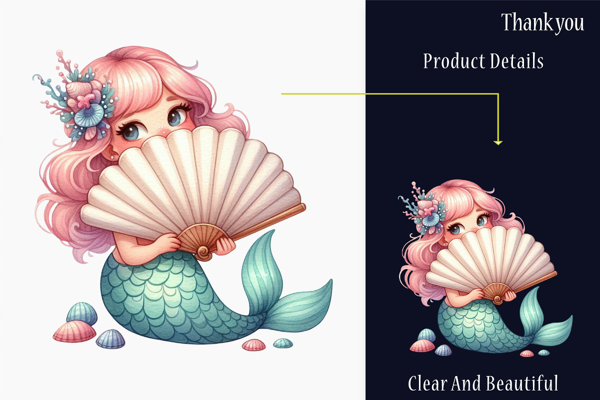 Cute Mermaid Watercolor Clipart, a Graphic by designcity5 (Photo 4 of 5)