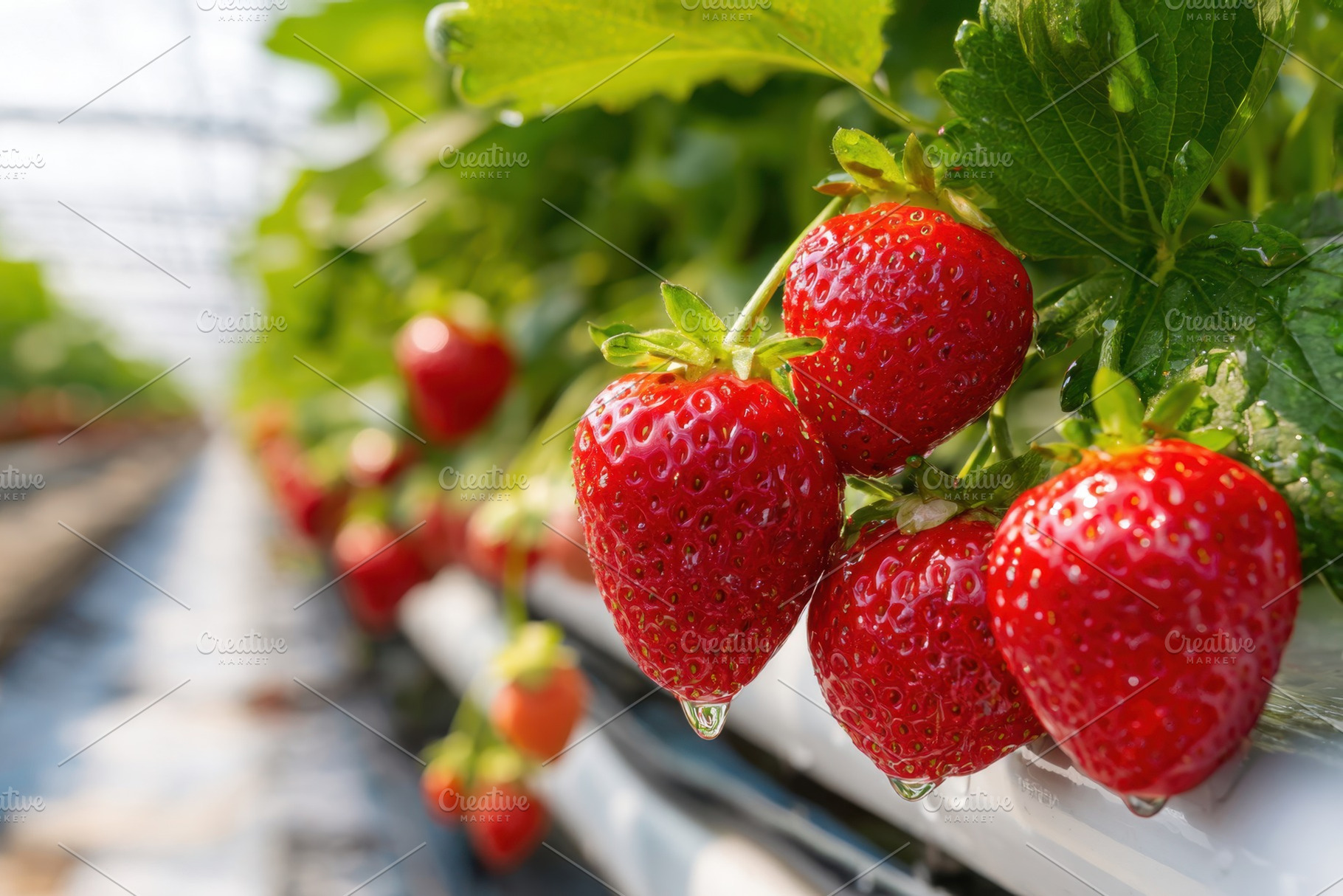 Ripe strawberries in greenhouse, a Food & Drink Photo by AlyaAnd