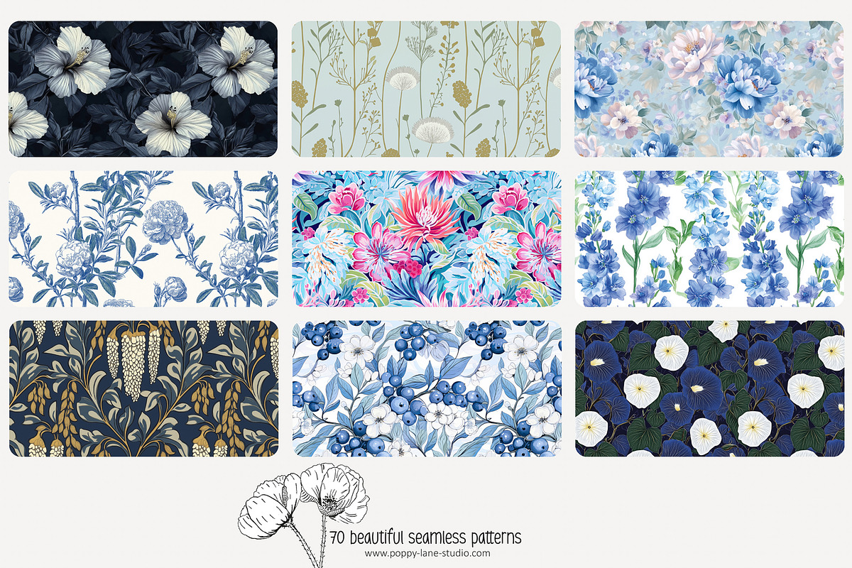 70 blue flower seamless pattern, a Pattern Graphic by Poppy Lane Studio (Photo 6 of 10)