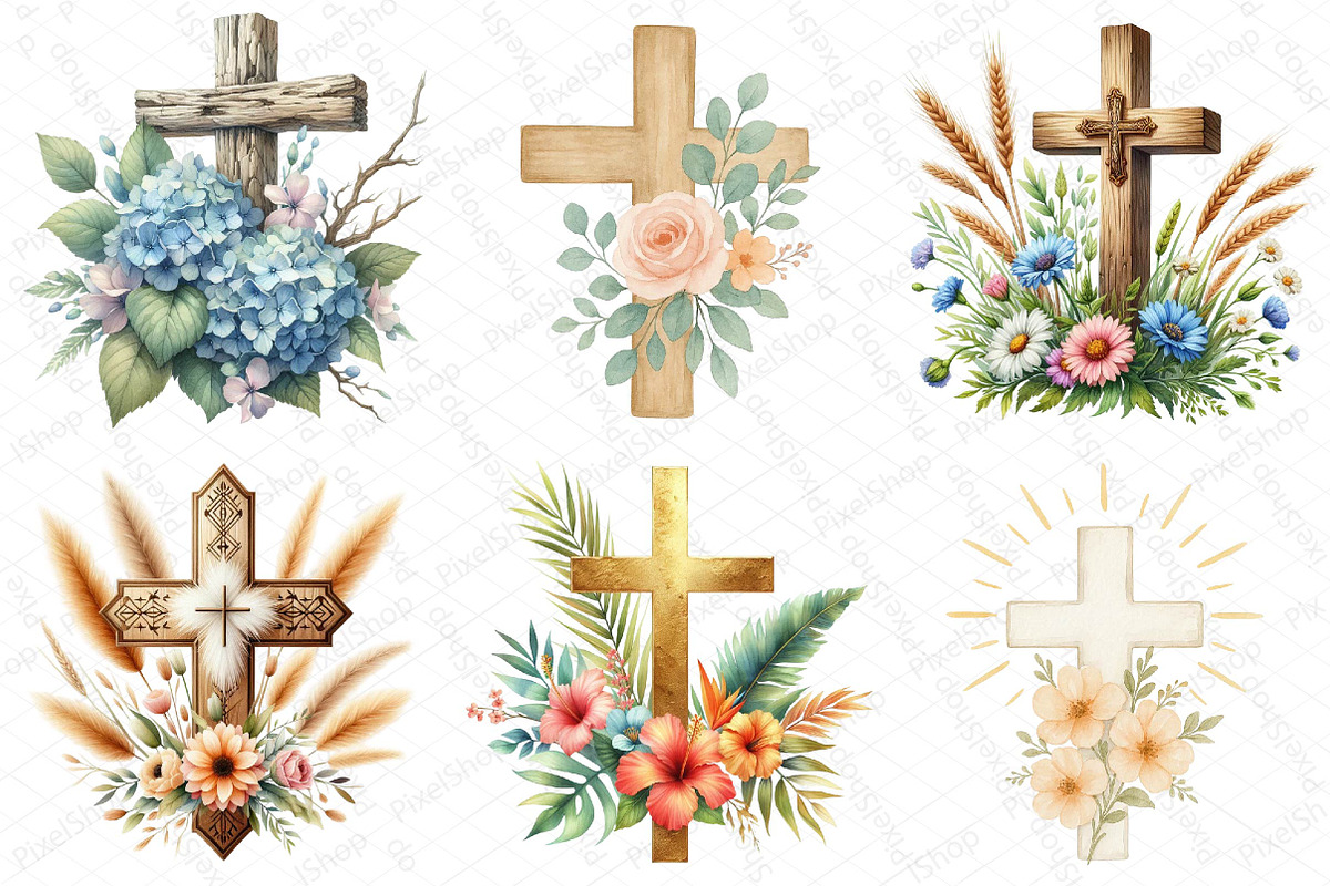Watercolor Summer Floral Cross Clipa, an Illustration by DreamPrint404 (Photo 6 of 6)