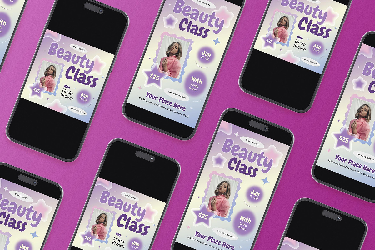Purple Y2K Beauty Class Flyer Set, a Flyer Template by Aiyari Graphic (Photo 2 of 3)
