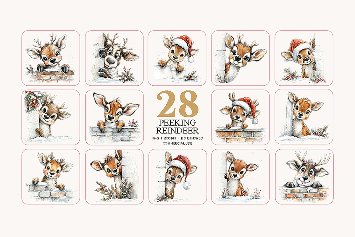 Peeking Reindeer Clipart Bundle | 28, an Animal Illustration by Bijou Bay (Photo 2 of 3)