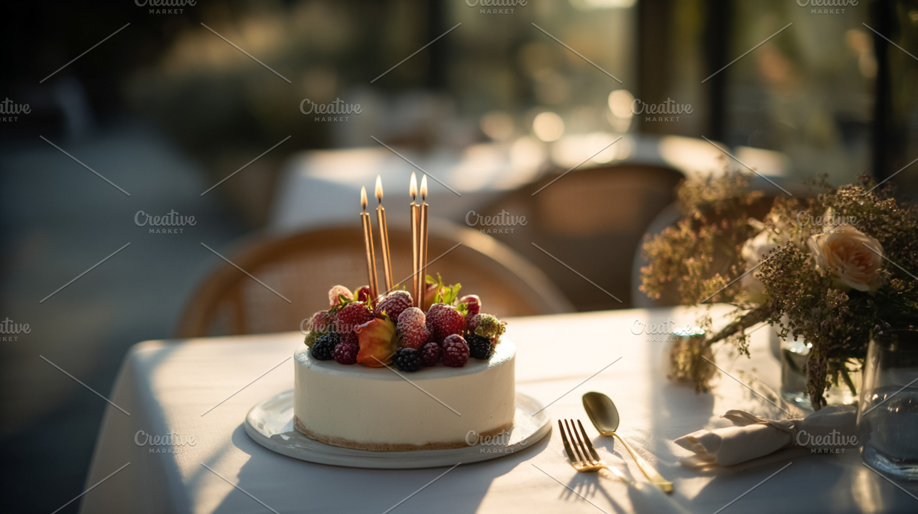 Delicious cheesecake decorated with strawberries, blackberries,, a Photo by Studio ANNA
