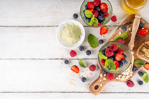 Overnight matcha oatmeal with fresh berries, a Food & Drink Photo by Rimma