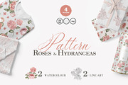 4 patterns roses and hydrangea, a Pattern Graphic by Kotkoa (Thumbnail 1 of 7)