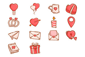 14 Kawaii Icons & Stickers Valentine